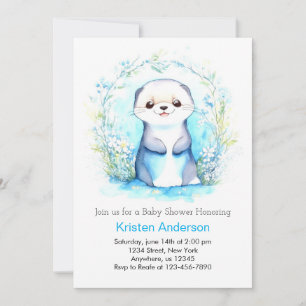 Otterly Oasis Watercolor Boy Baby Shower Invitation
