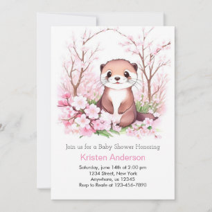Otterly Pink Floral Paradise Girl Baby Shower Invitation