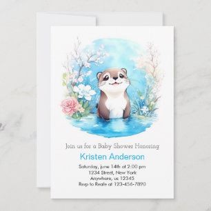 Otterly Whimsical Blue Wildflower Boy Baby Shower Invitation