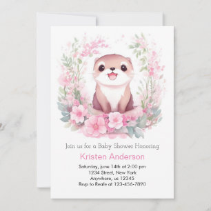 Otterly Whimsical Watercolor Girl Baby Shower Invitation