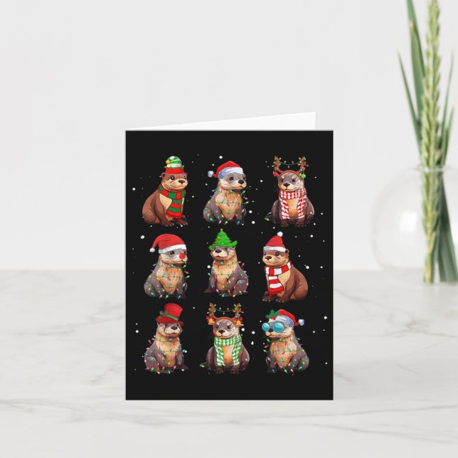 Otters Christmas Lights Decoration Funny Sea Otter Card (Front)