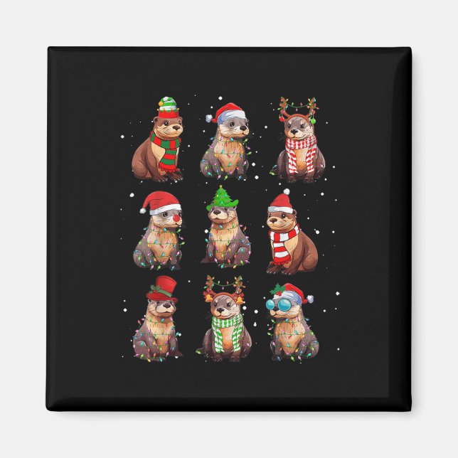 Otters Christmas Lights Decoration Funny Sea Otter Magnet (Front)