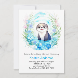 Otter's Delightful Watercolor Boy Baby Shower Invitation