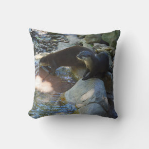 Otters Drinking, Throw Cushion