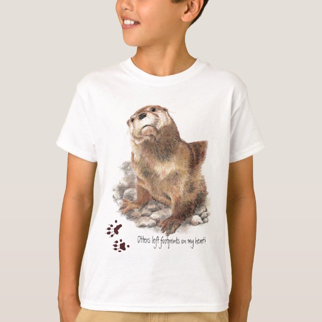 Otters left footprints on my heart , funny Animal T-Shirt (Front)
