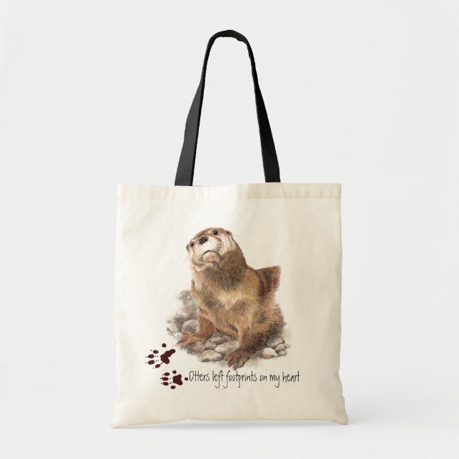 Otters left footprints on my heart Funny Animal Tote Bag (Front)