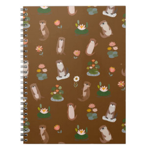 Otters & Lily Pads on Brown Notebook