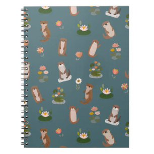 Otters & Lily Pads on Dark Teal Notebook