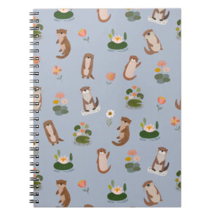 Otters & Lily Pads on Light Blue Notebook