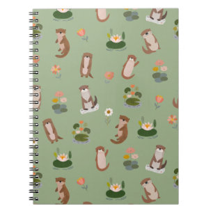 Otters & Lily Pads on Light Green Notebook