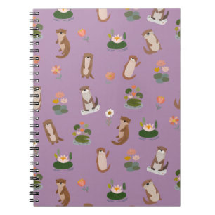 Otters & Lily Pads on Light Purple Notebook