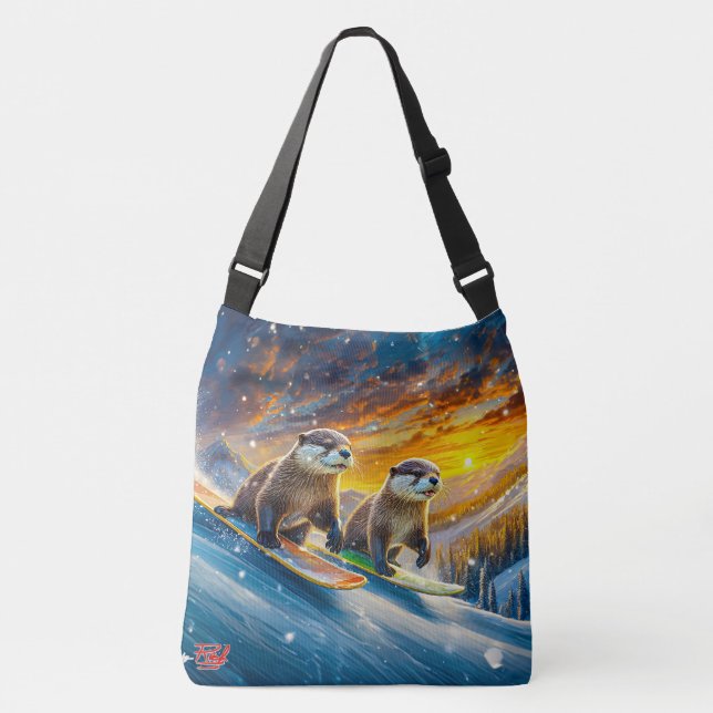 Otters On Snowboards Design By Rich AMeN Gill Crossbody Bag (Front)
