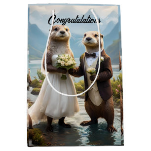 Otters On Their Wedding Day, Wedding Medium Gift Bag