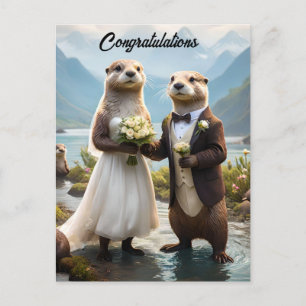 Otters On Their Wedding Day, Wedding Postcard