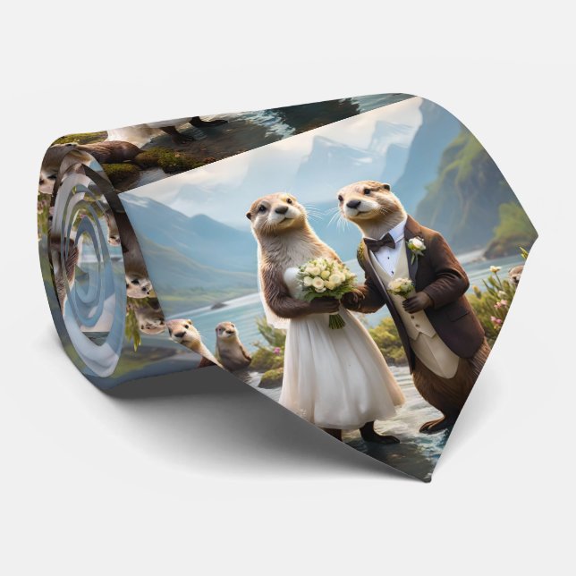Otters On Their Wedding Day, Wedding Tie (Rolled)