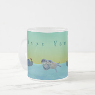 Otters Playing Water Frosted Glass Coffee Mug