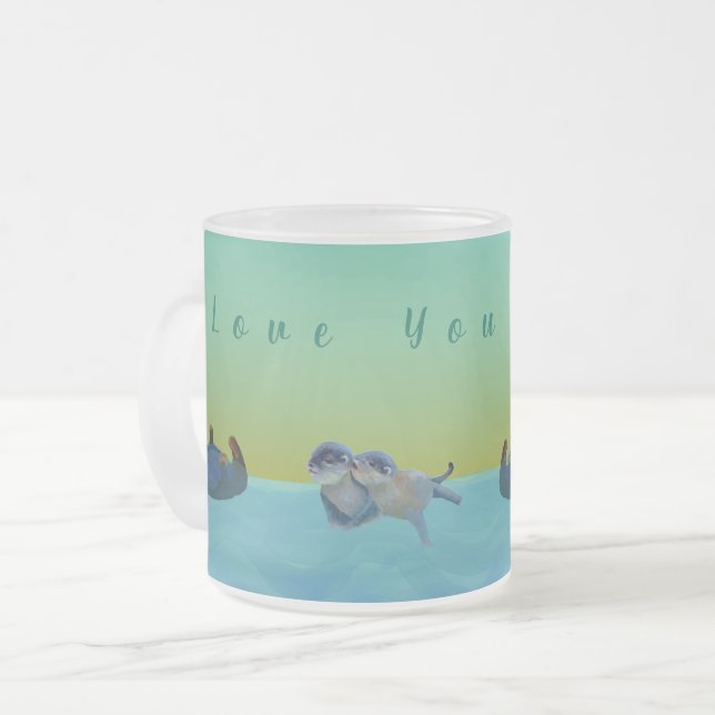 Otters Playing Water Frosted Glass Coffee Mug (Front Left)