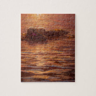 Otters Snuggling at Sunset Floating With Kelp Jigsaw Puzzle