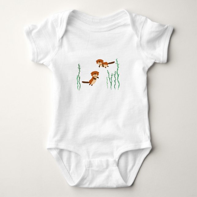 Otters Swimming Baby Bodysuit (Front)