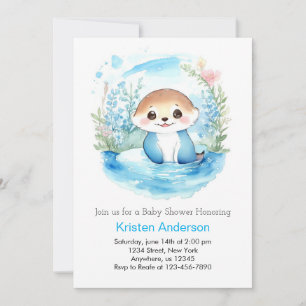 Otter's Wildflower Paradise Blue Boy Baby Shower Invitation