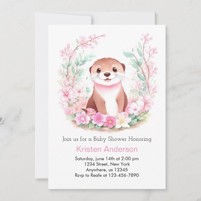 Otter's Wonderland Girl Baby Shower Invitation (Front)