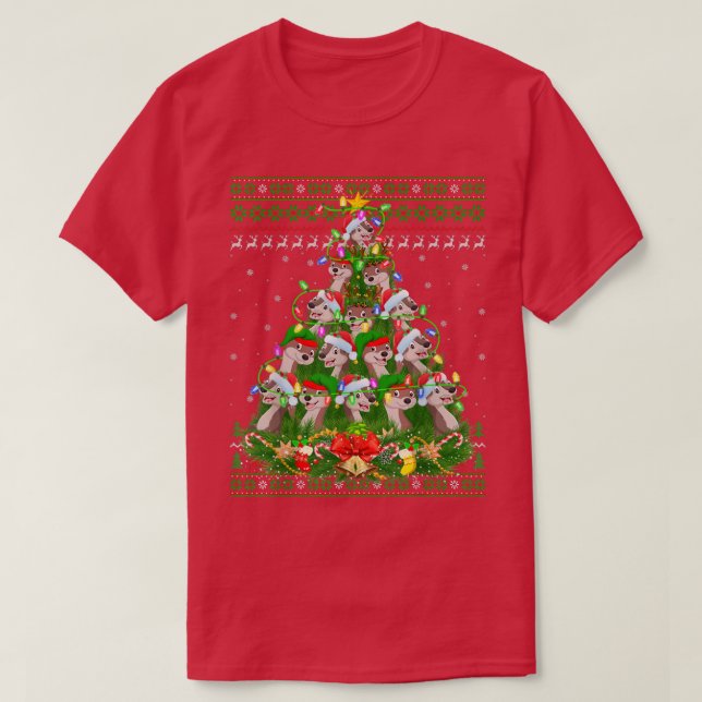 Otters Xmas Lighting Tree Santa Otter Ugly Christm T-Shirt (Design Front)