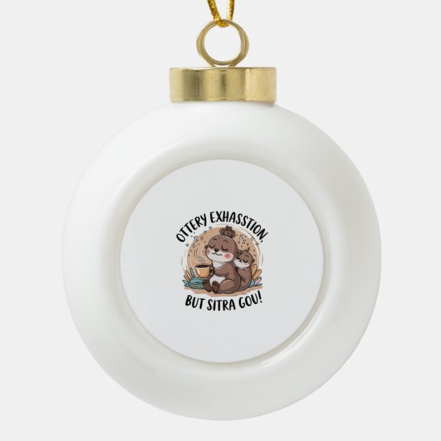 Ottery Expression Cute Sloth and Baby Ceramic Ball Christmas Ornament (Front)