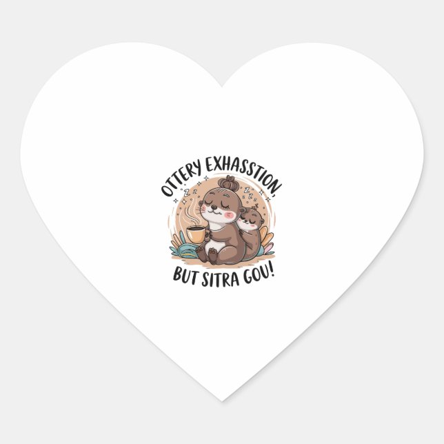 Ottery Expression Cute Sloth and Baby Heart Sticker (Front)