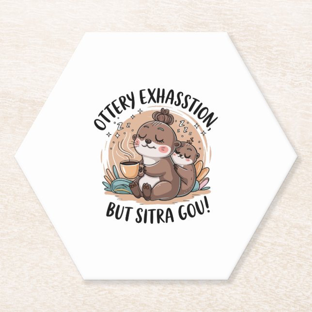 Ottery Expression Cute Sloth and Baby Paper Coaster (Front)
