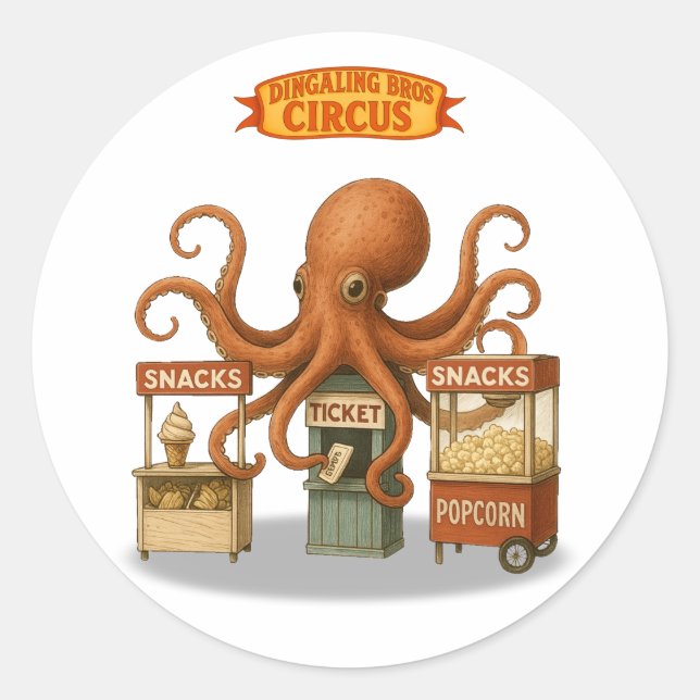 Otto’s circus snack shack classic round sticker (Front)