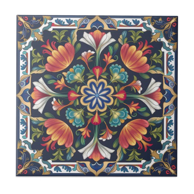 Ottoman Floral Mandala Ceramic Tile (Front)
