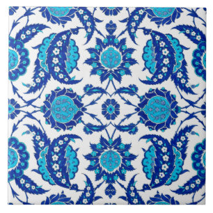 Ottoman Iznik Floral Ceramic Tile Saz Leaf Turki