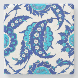 Ottoman Iznik Saz Leaf Floral Stone Coaster
