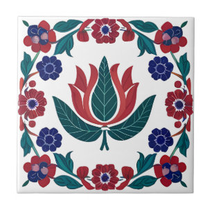 Ottoman Red & Blue Tulip Ceramic Tile