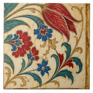 Ottoman Red Tulip Botanical Composition Tile