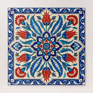 Ottoman Style Blue Red Tulip  Pattern Jigsaw Puzzle