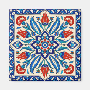 Ottoman Style Blue Red Tulip  Pattern Magnet
