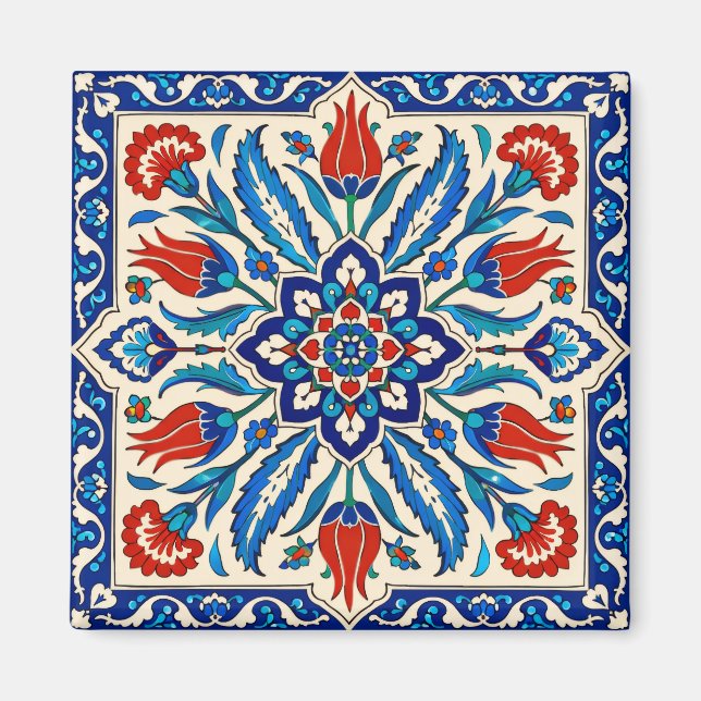 Ottoman Style Blue Red Tulip  Pattern Magnet (Front)