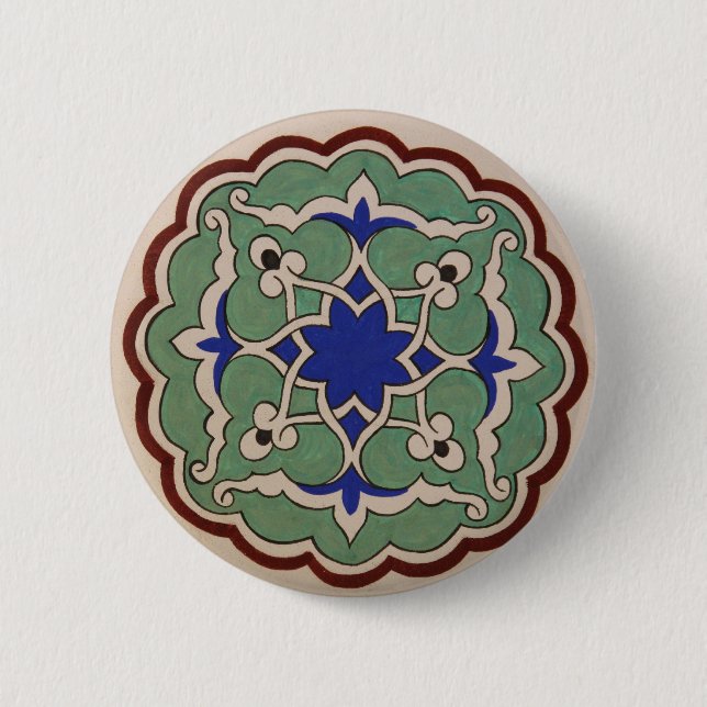 Ottoman Turkey Arabesque Old Tile 6 Cm Round Badge (Front)