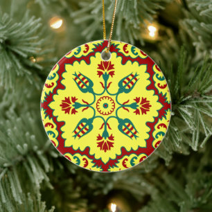 Ottoman Turkish tulip pattern in red and yellow Ceramic Tree Decoration