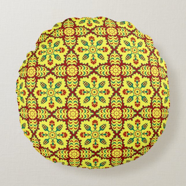 Ottoman Turkish tulip pattern in red and yellow Round Cushion (Front)