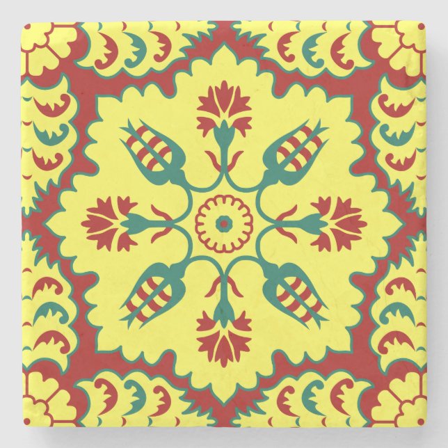 Ottoman Turkish tulip pattern in red and yellow Stone Coaster (Front)