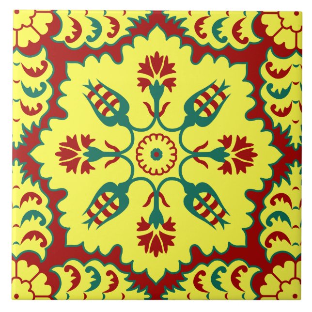 Ottoman Turkish tulip pattern in red and yellow Tile (Front)