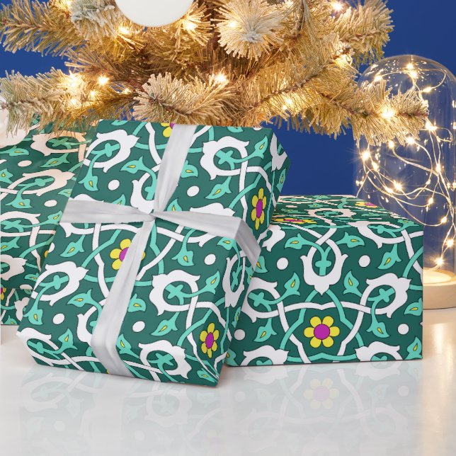 Ottoman Turkish vine design in green and white Wrapping Paper (Holidays)