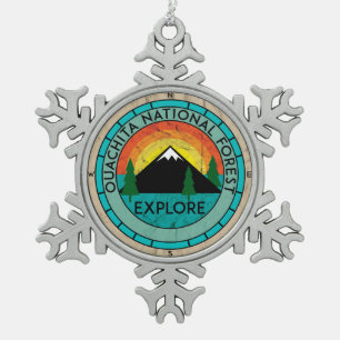 OUACHITA NATIONAL FOREST ARKANSAS HOT SPRINGS LAKE SNOWFLAKE PEWTER CHRISTMAS ORNAMENT