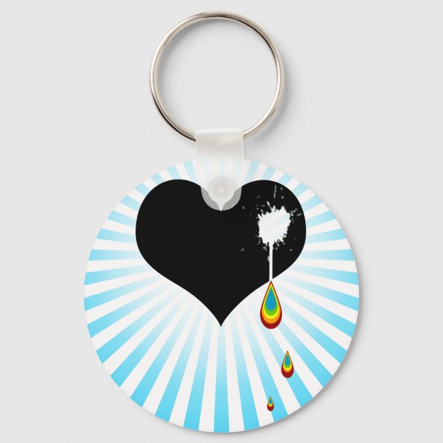 ouch. rainbow heart. key ring (Front)