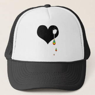 ouch. rainbow heart. trucker hat