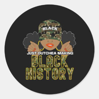 Ouchea Black History Month Afro Puffs Aave Camo Ha Classic Round Sticker