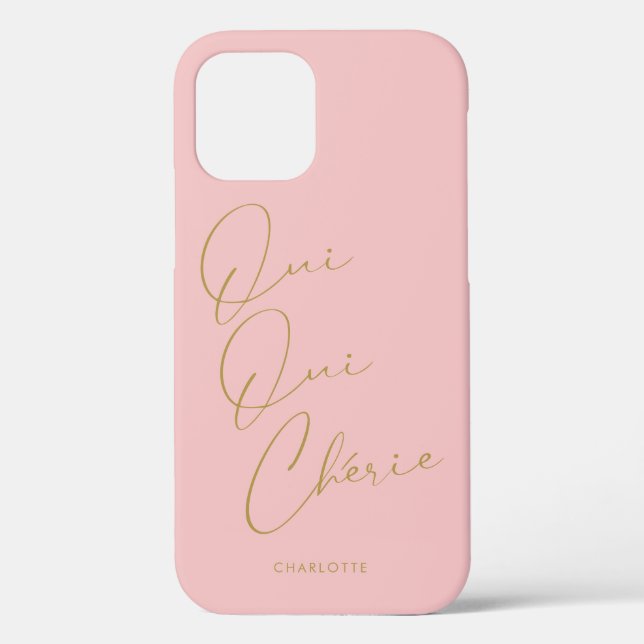 Oui Oui Chérie French Quote Chic Funny Blush Pink Case-Mate iPhone Case (Back)