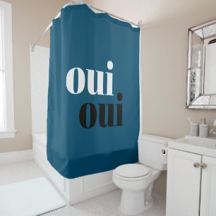 Oui Oui Modern Blue Simple typography Shower Curtain
